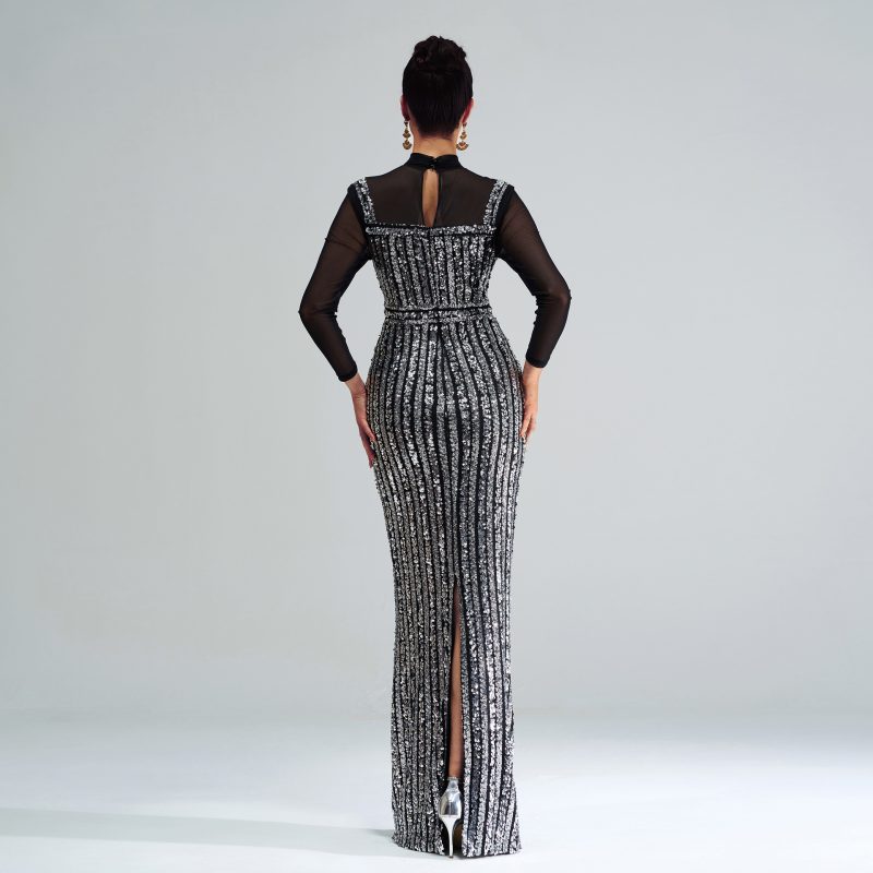 Long Sleeve Slim Sequined Fishtail Dress - Image 2