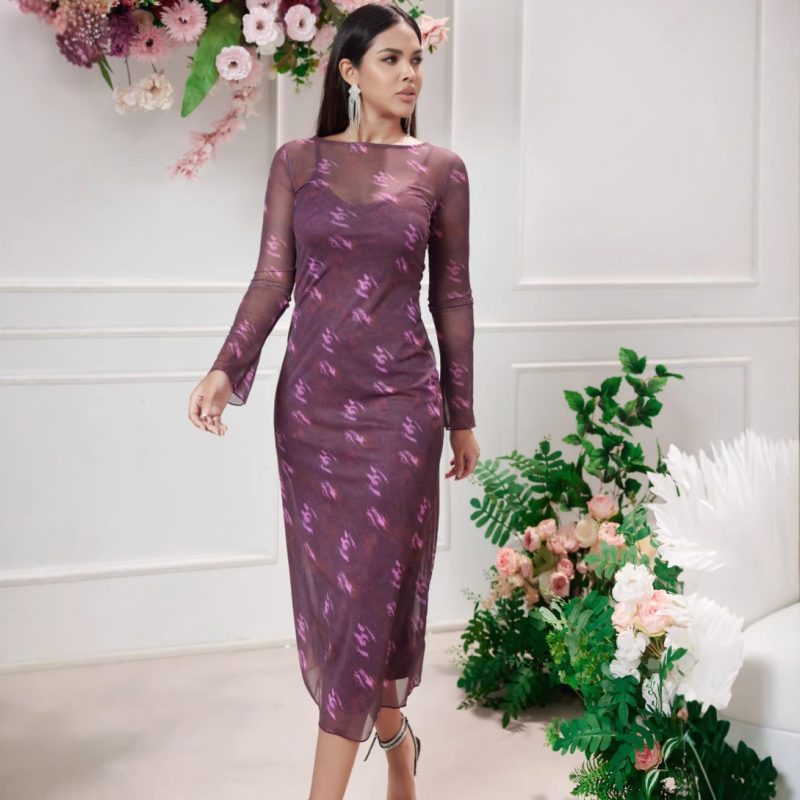 Elegant Floral Mesh Two-Piece Summer Dress Set - Image 2