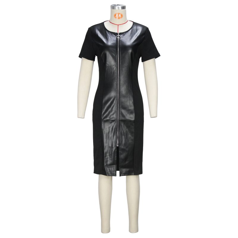 Sexy Front Zipper Short Sleeve One-Step Dress - Image 2