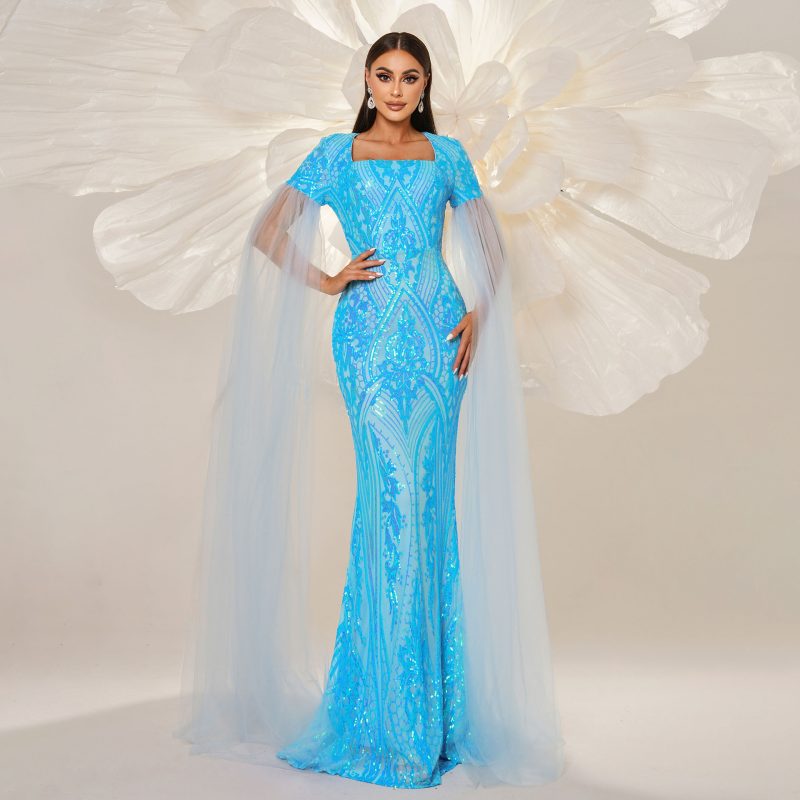 Elegant Long Sleeve Sequined Fishtail Cocktail Dress