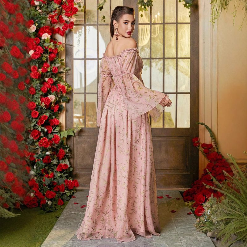 Elegant Floral Off-Shoulder High Slit Dress - Image 4