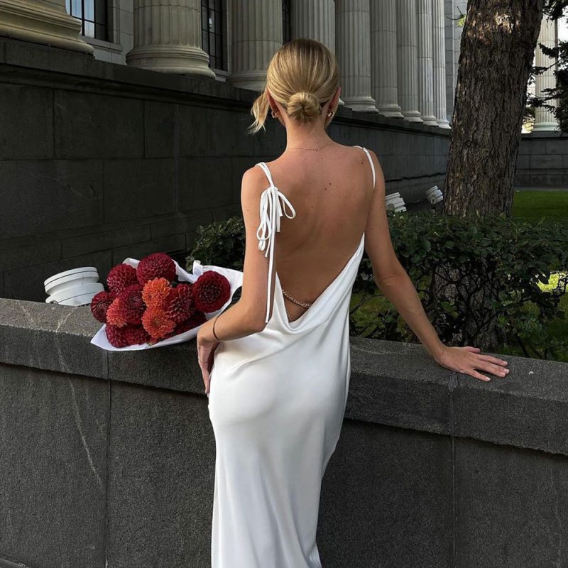 Summer High Slit Backless Lace-Up Sling Dress - Image 2