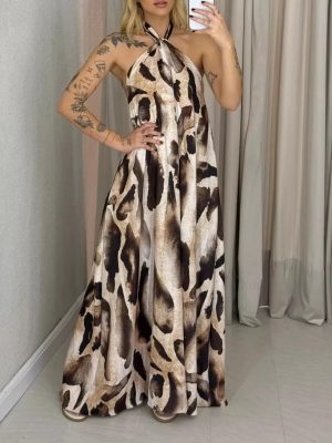 Summer Backless Leopard Print Halter Dress