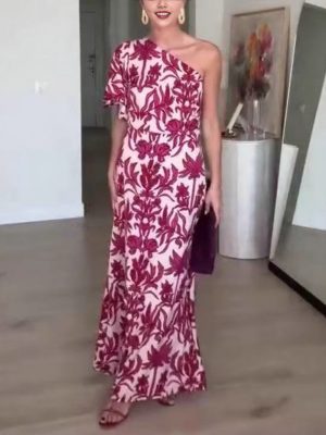 Sexy Summer One-Shoulder Printed Maxi Dress
