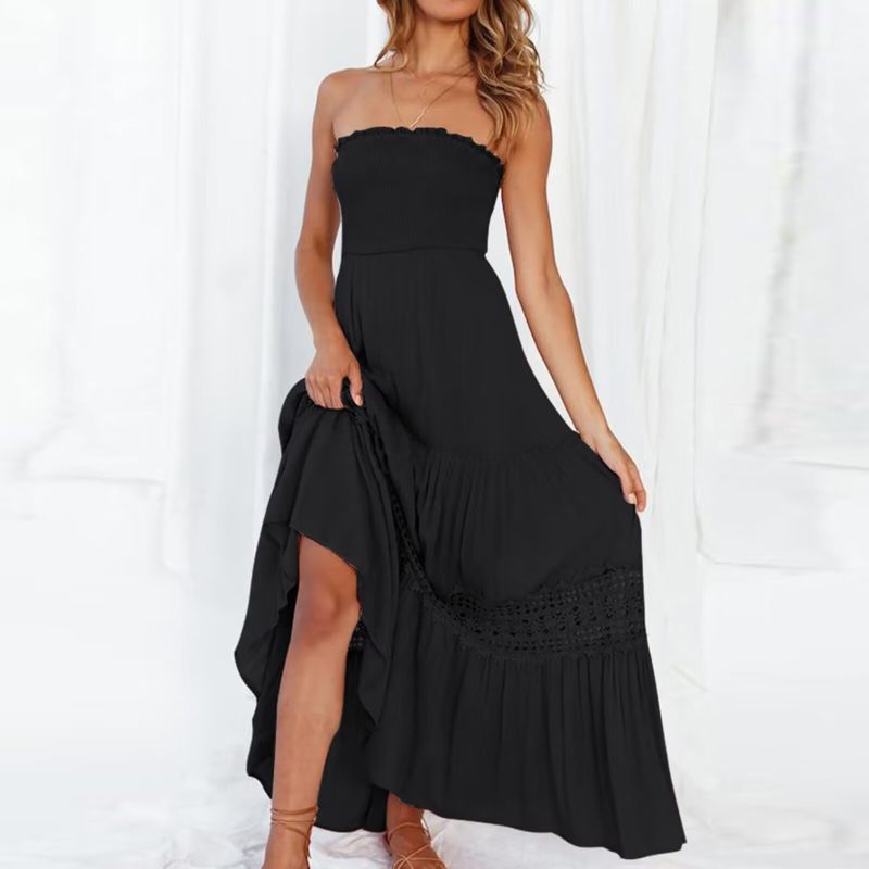 Retro Bohemian Tube Top Waist-Tight Maxi Dress - Image 2