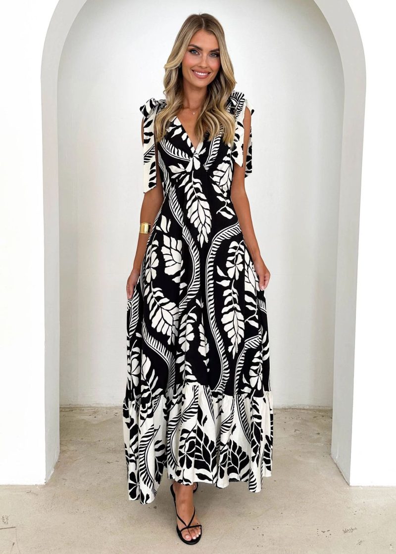 Summer Maxi Dress V-Neck Sleeveless Print - Image 3