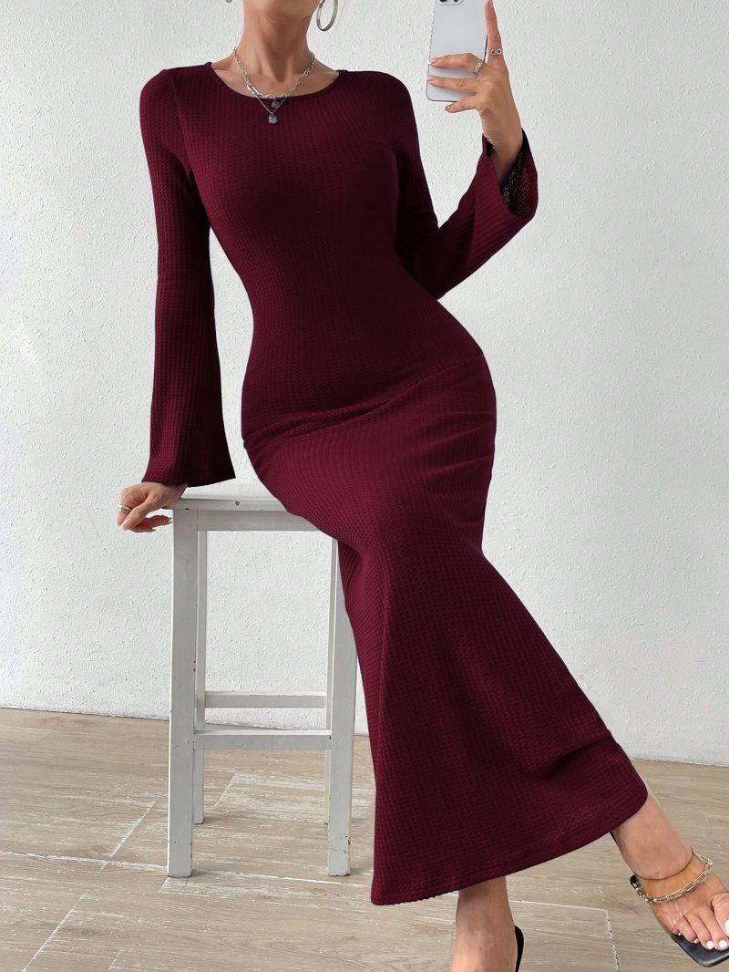 Black Long Sleeve Autumn Waist-Slimming Fishtail Dress - Image 4