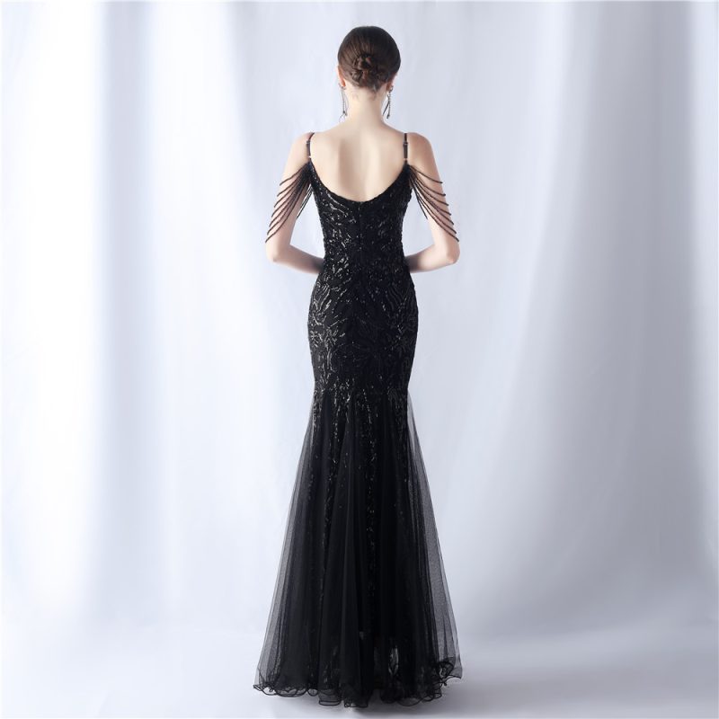 High-End Floral Sequin Beaded Evening Dress - Image 4