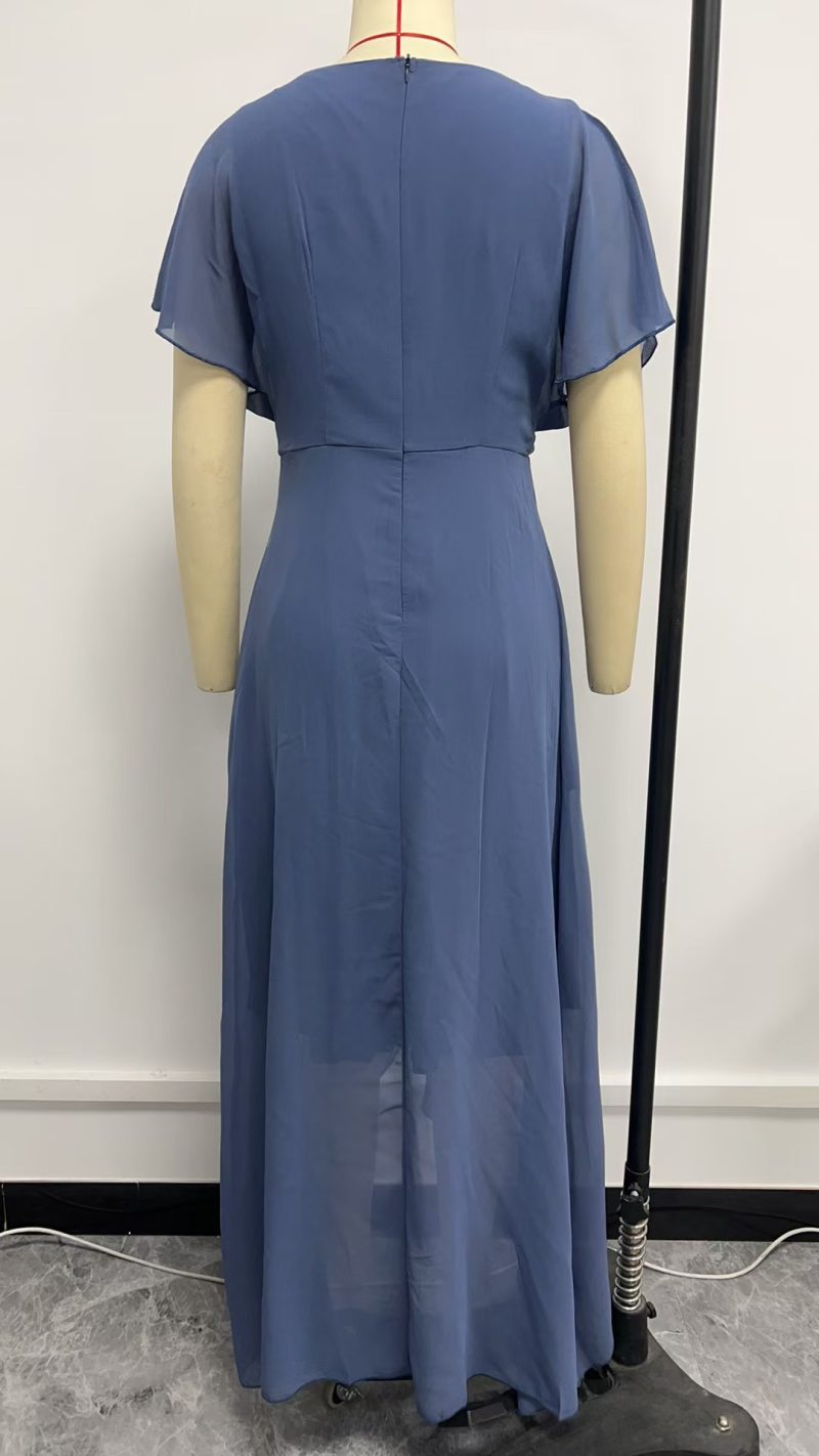 Winter V-Neck Chiffon Tight Waist Casual Dress - Image 4