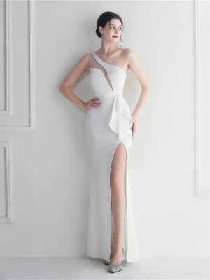 Ruffled Mesh Sheer Formal Long Evening Dress