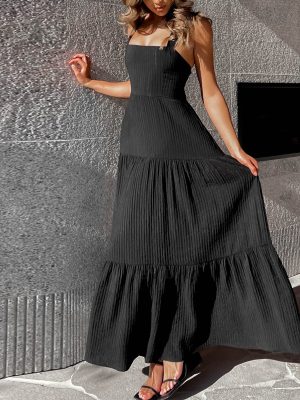 High-Grade Summer Lace-Up Bandeau Maxi Dress