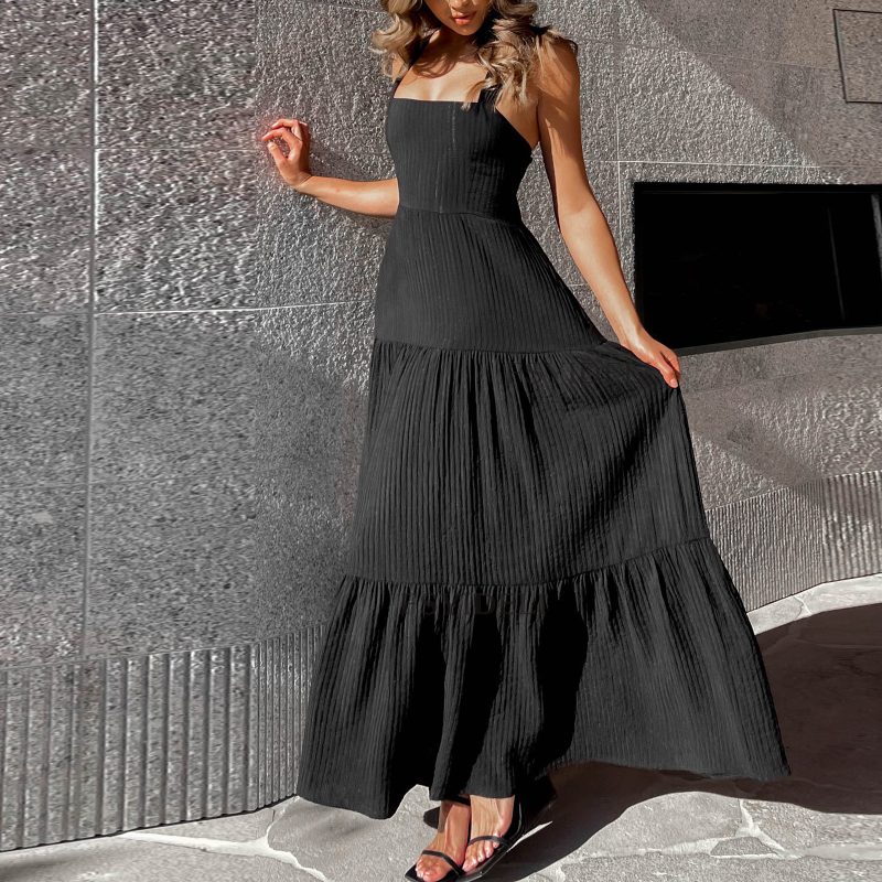 High-Grade Summer Lace-Up Bandeau Maxi Dress