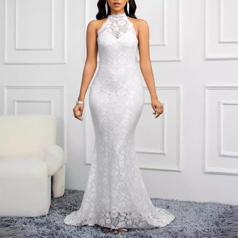 Spring Backless Solid Color Slim Party Evening Dress - Image 3