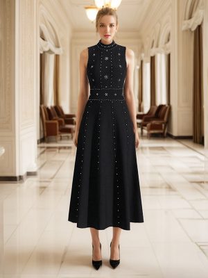 Elegant Spring Beaded Slim A-Line Dress