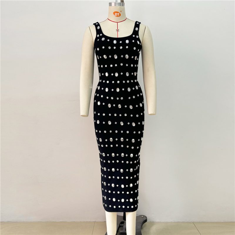 Beaded Sling U-Neck Sleeveless Party Dress - Image 3