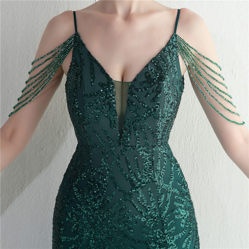Beaded Long Camisole Bridal Evening Dress - Image 3