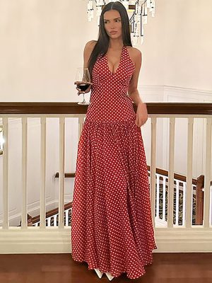 Summer Floral Polka Dot Halter Swing Dress