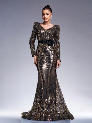 High-End V-Neck Slim Fit Sequin Fishtail Evening Dress