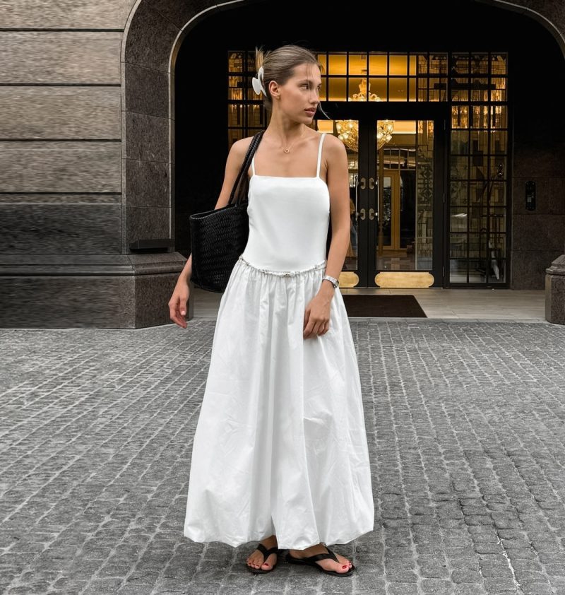 White Backless Strap Dress with Pettiskirt - Image 2
