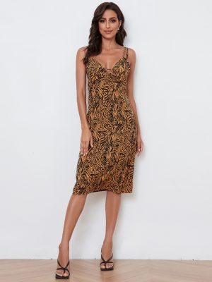 Sexy V-Neck Strap Zebra Print French Slim Dress