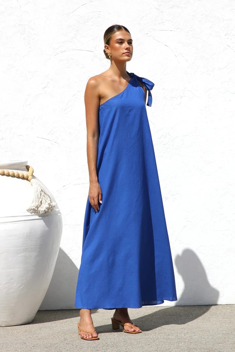 Casual Lace-Up Shoulder Swing Maxi Dress - Image 2