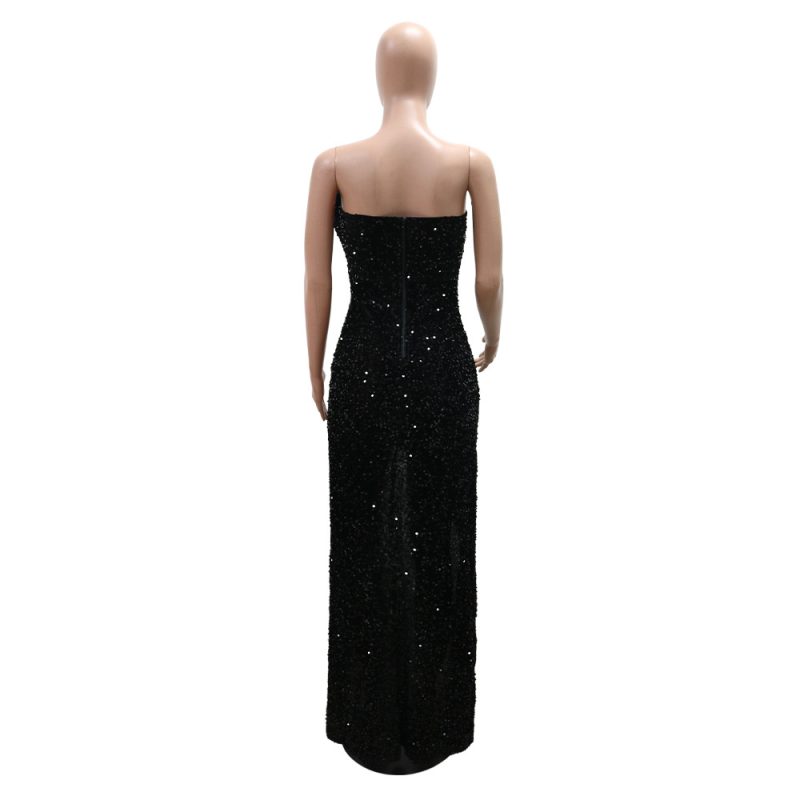 Sexy Sequined Tube Top Asymmetric Trailing Evening Dress - Image 2