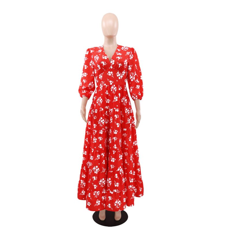 Floral Printed V-Neck Loose Maxi Dress - Image 3