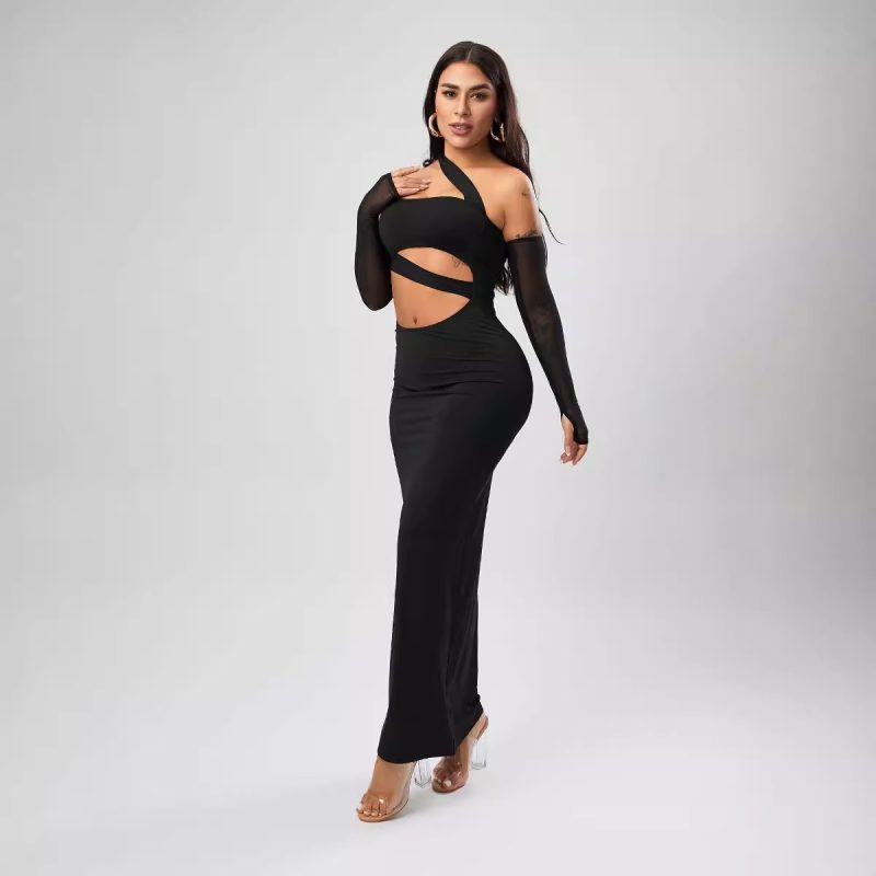 Sexy Angora Red Mesh Halter Wrapped Chest Dress - Image 3