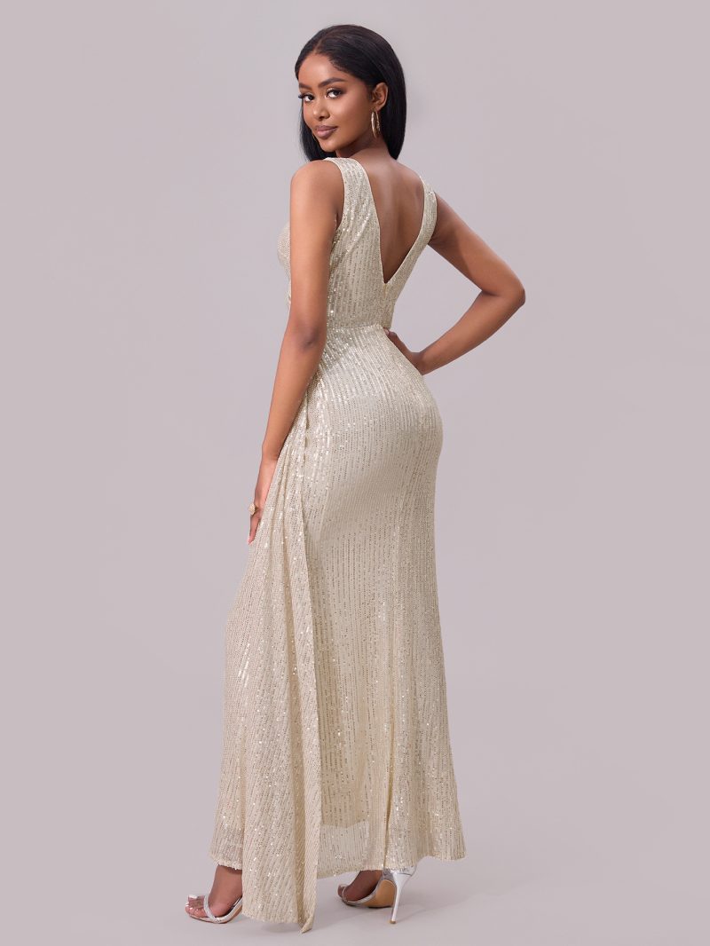 Sequin Sling Long Cocktail Evening Dress - Image 4
