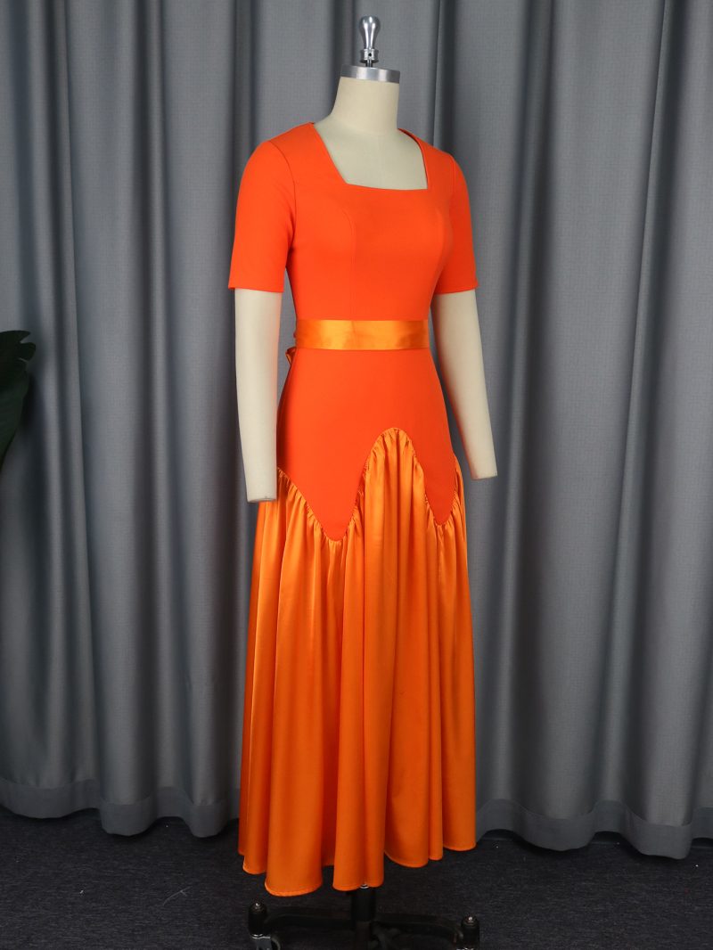 Square Collar Color-Block Slim Fit Maxi Dress - Image 3
