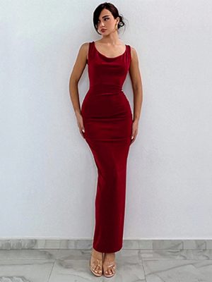 Scoop Neck Cross Backless Slim Fit Party Dress