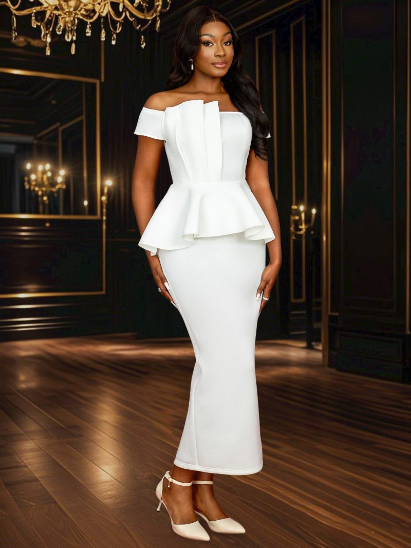 Elegant White Ruffled Tube Top Bridesmaid Dress - Image 2