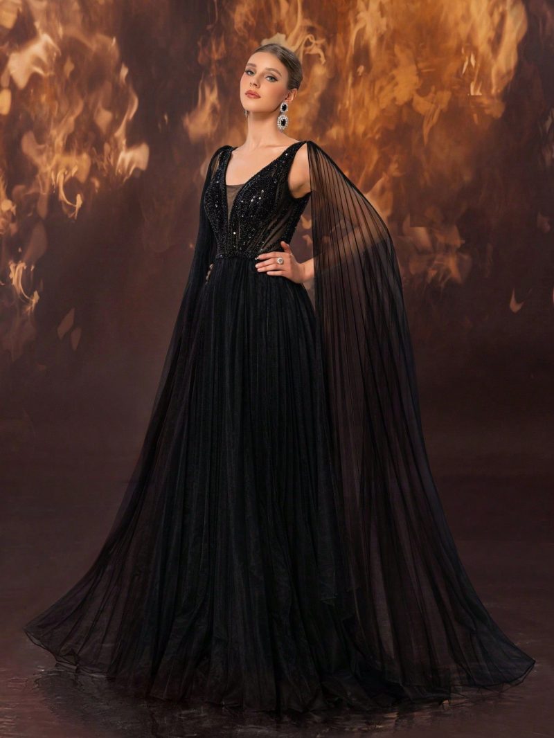 Elegant Handmade Beaded Mesh Wide Hem Maxi - Image 4
