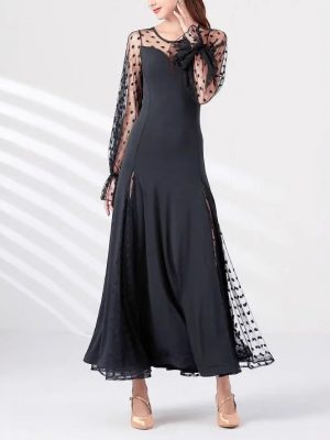 Elegant Polka Dot Lace Lantern Sleeve Dress