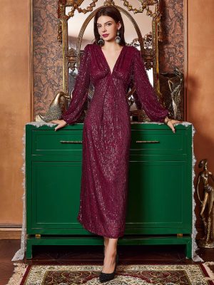 Elegant V-Neck Sequined Slim Summer Cocktail Dress