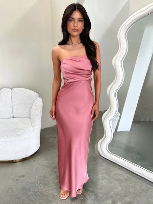 Elegant Tube Top Sexy Backless Satin Dress