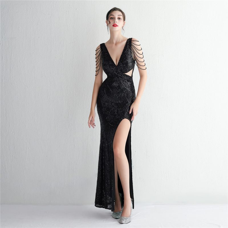 Elegant Sequin Slim Fit Long Fishtail Evening Dress - Image 3