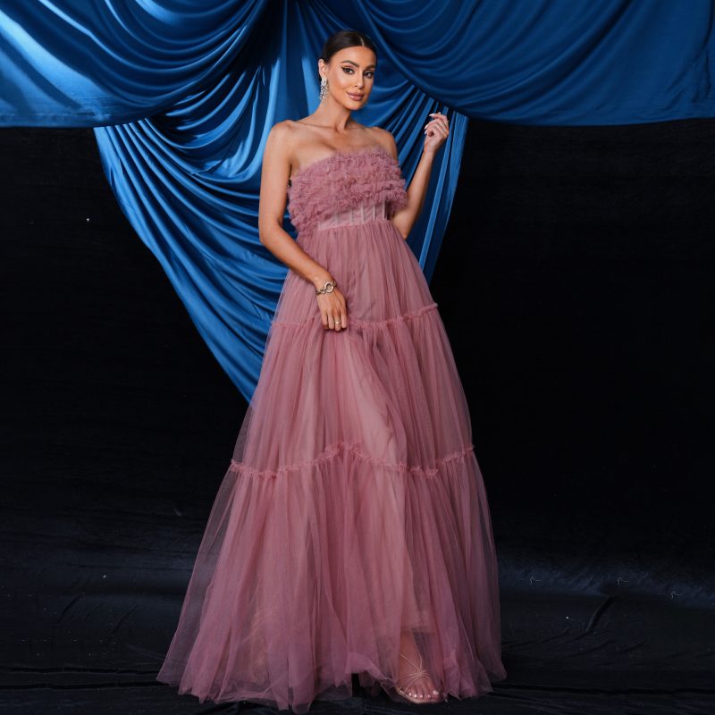 Elegant Sleeveless Off-Neck Mesh Swing Dress - Image 3