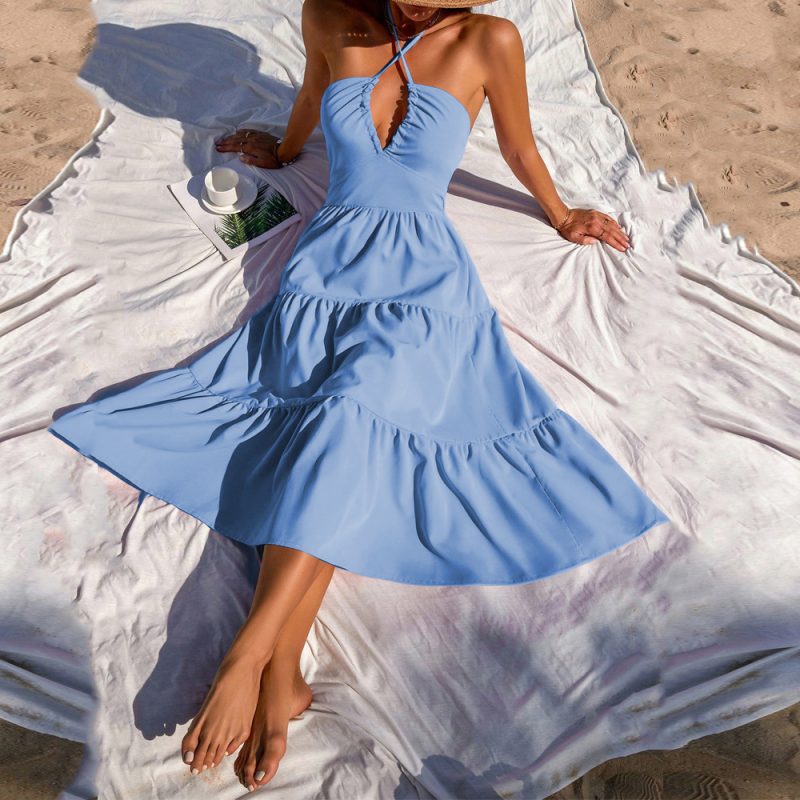 Chest Pleated Drawstring Waist Slimming Dress - Image 4