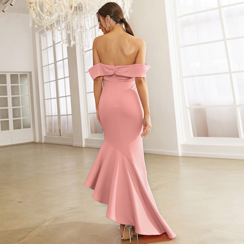 Off-Neck Sleeveless Slim Ruffle Cocktail Dress - Image 3