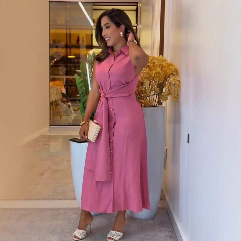 Elegant Sleeveless Waist Shirt Dress for Women - Image 3