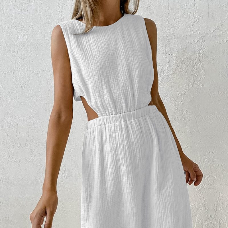 Elegant Hollow Out Crepe Cotton Cropped Dress - Image 3