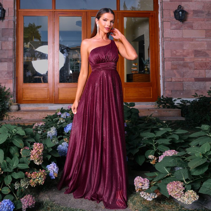 Elegant One Shoulder Bohemian Swing Vacation Dress - Image 2