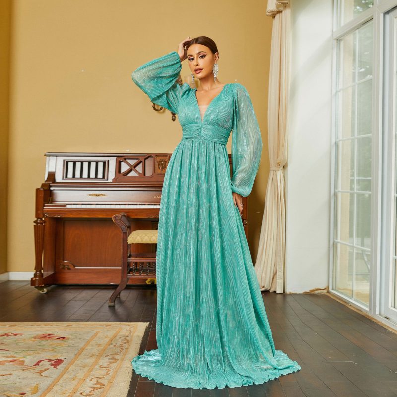Elegant V-Neck Long Sleeve Bohemian Dress - Image 4
