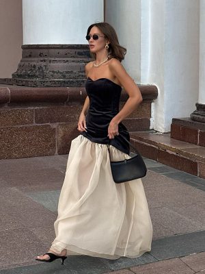 Sexy Contrast Color Knitted Sleeveless Maxi Dress