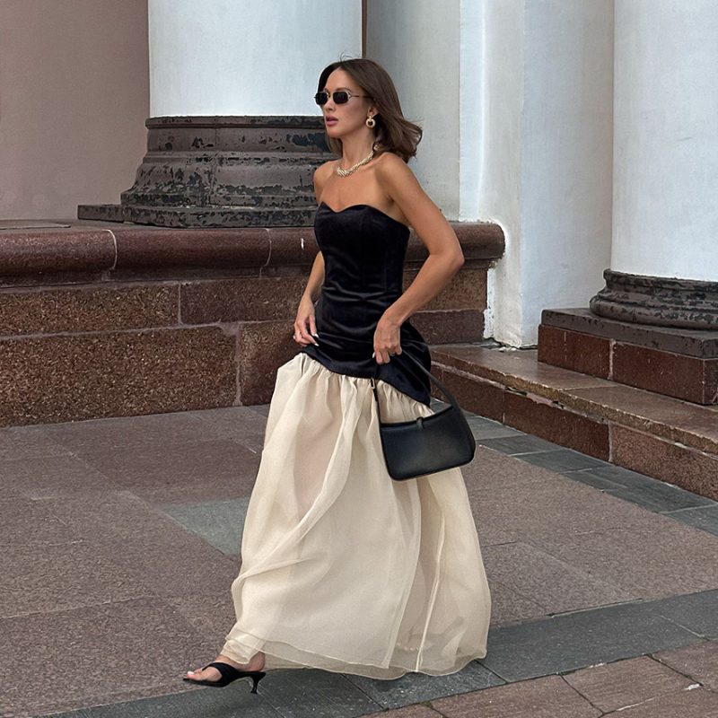 Sexy Contrast Color Knitted Sleeveless Maxi Dress