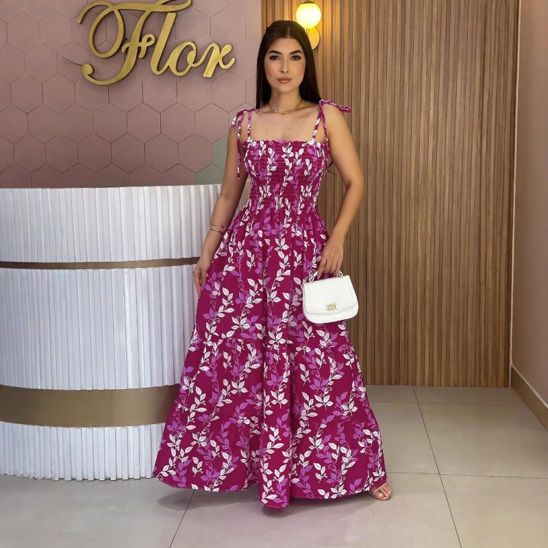 Casual Printed Off Shoulder Vacation Sling Dress