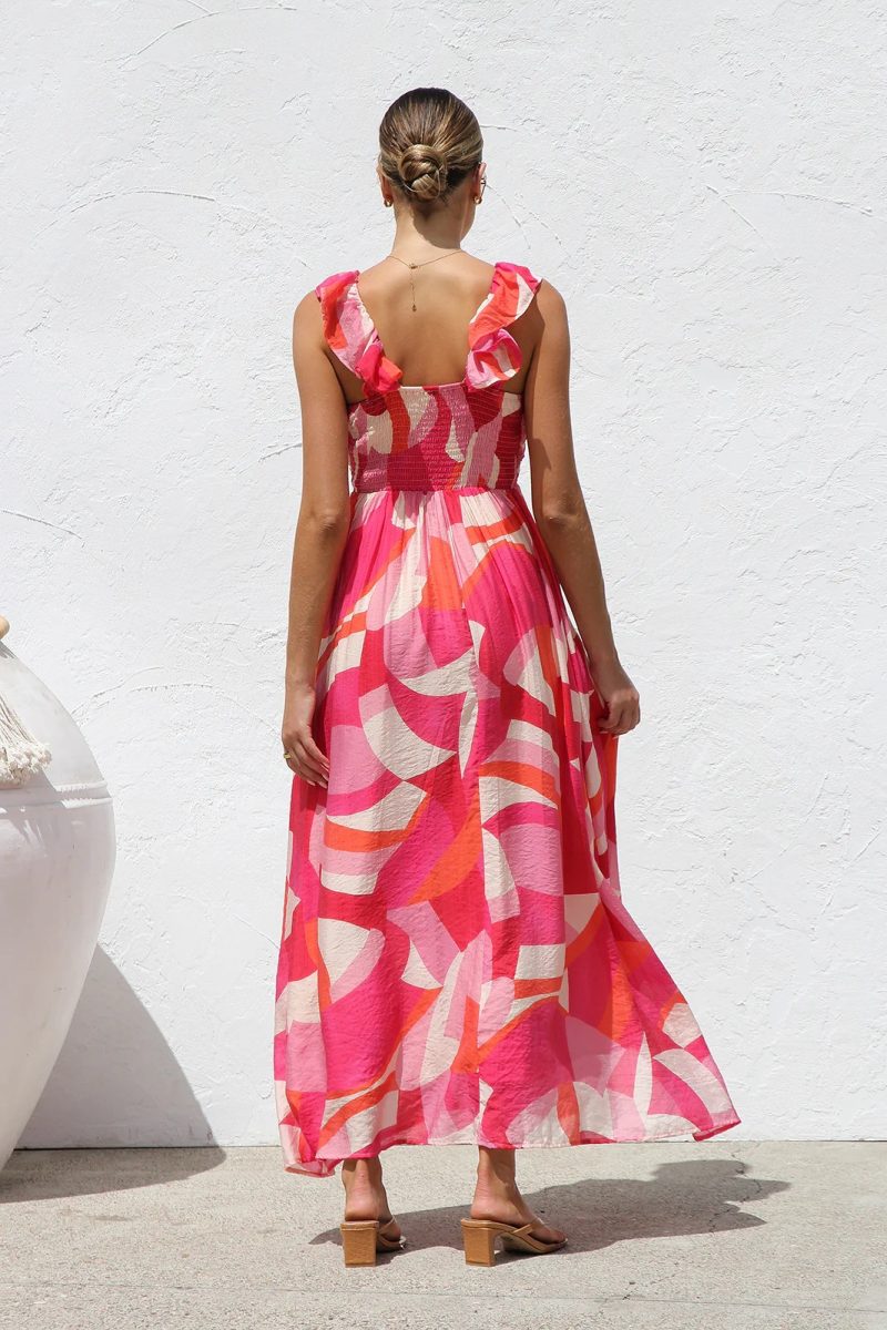 V-Neck Printed Strap Swing Summer Dress Women - Image 3