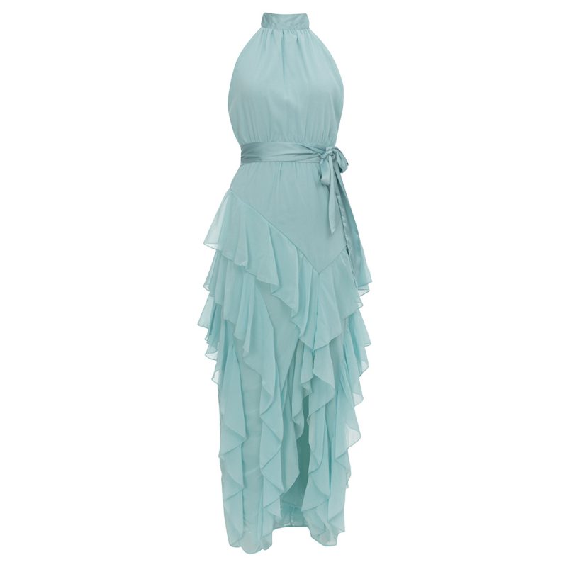 Halter Strap Sleeveless Ruffled Belted Tight Dress - Image 3