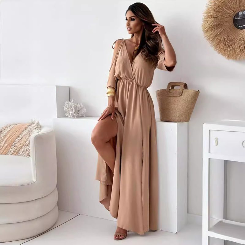 Sexy Solid Color Sling Mid-Length Dress - Image 2